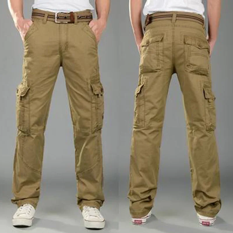 Мужские брюки-карго VogueBaggy штаны с несколькими карманами Pantalon Homme мужские уличные военные тактические хлопковые брюки одежда - Цвет: Khaki