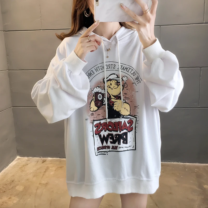 Весенне-осенний худи с принтом из мультфильма свободный свитер в стиле хип-хоп