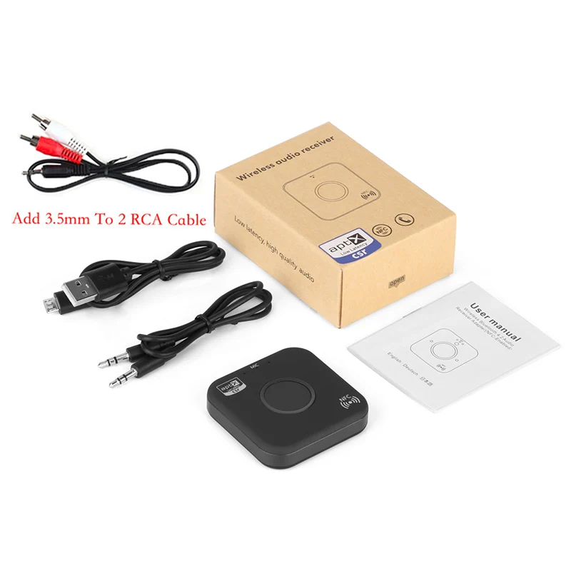 Add RCA Cable NFC aptX HiFi Bluetooth 4,2 приемник 3,5 мм AUX/2 RCA беспроводной аудио приемник для наушников динамик стерео автомобильный музыкальный адаптер - Цвет: Add RCA Cable
