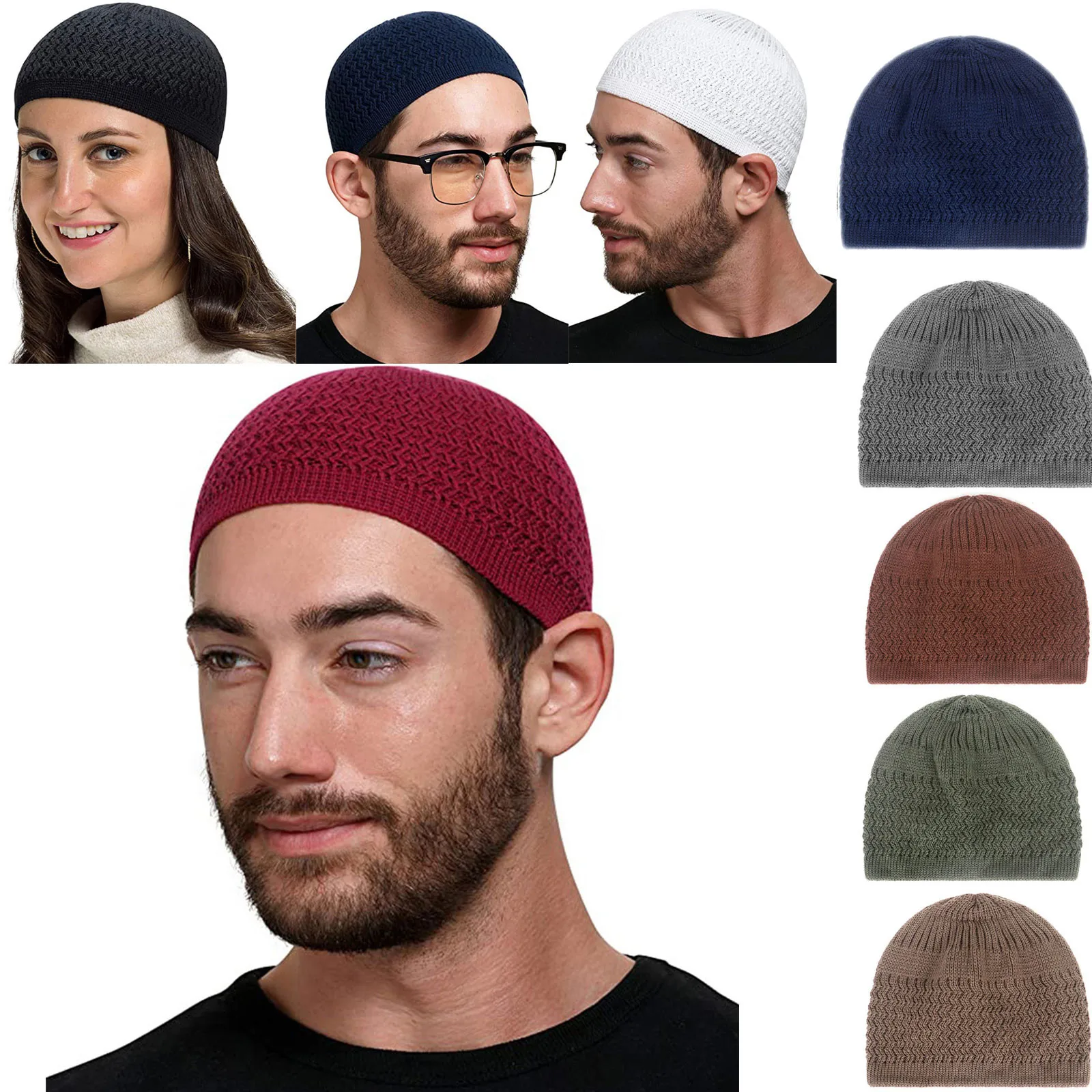 

Повседневные вязаные мусульманские молитвенные шапки, зимние теплые мужские шапки, мусульманская Рамадана, Еврейская кипа мужская шапка, м...