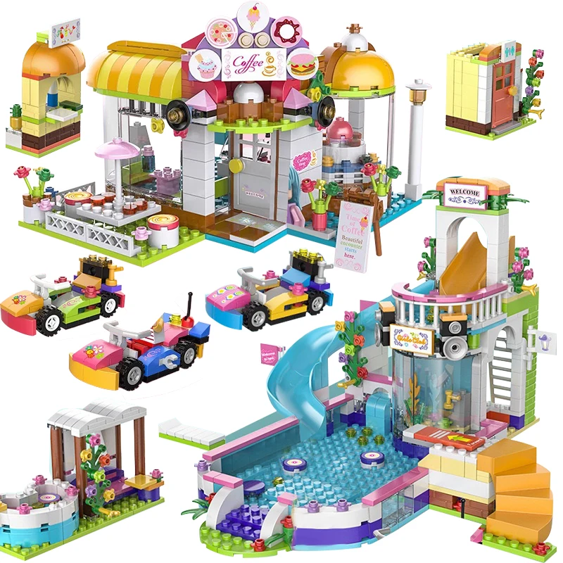 1049 шт. строительные блоки маленького размера идущие друзей дома бассейн кирпичи