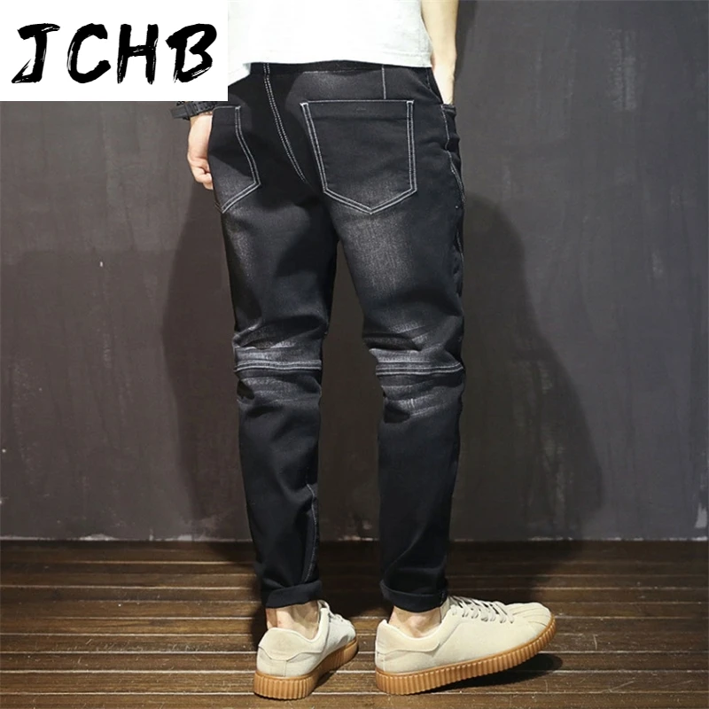 

Spring 2021 Autumn Men's Elastic Jeans New Stretch Harem Pants Brand Denim Trousers For Male Black Blue Plus Size 40 42 44 46 48