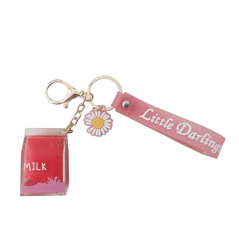 

Floating milk square bottle girl key chain simple pendant liquid into the oil bag ornament sister cute key chain