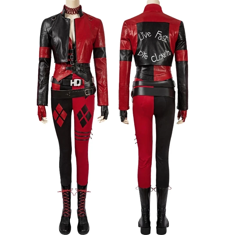 Фэнси Хэллоуин Харлин Косплей Суицид Джокер Харли Костюм Взрослых Женщин Красный Комплект на Праздничный Образ с Ботинками.