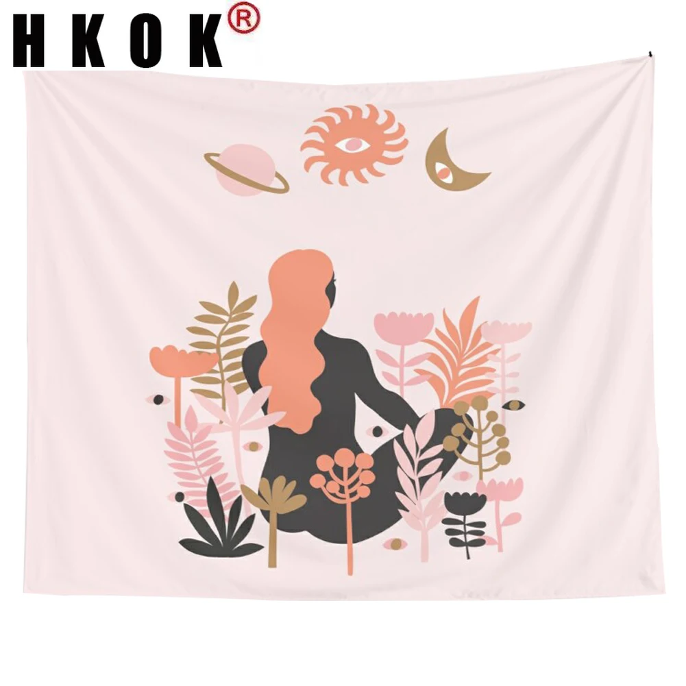 

HKOK Flower Plant Girls Hair Tapestry Wall Hanging Covering Rugs Background Cloth Beach Mat Blanket Art Bedroom Dorm Home Decor
