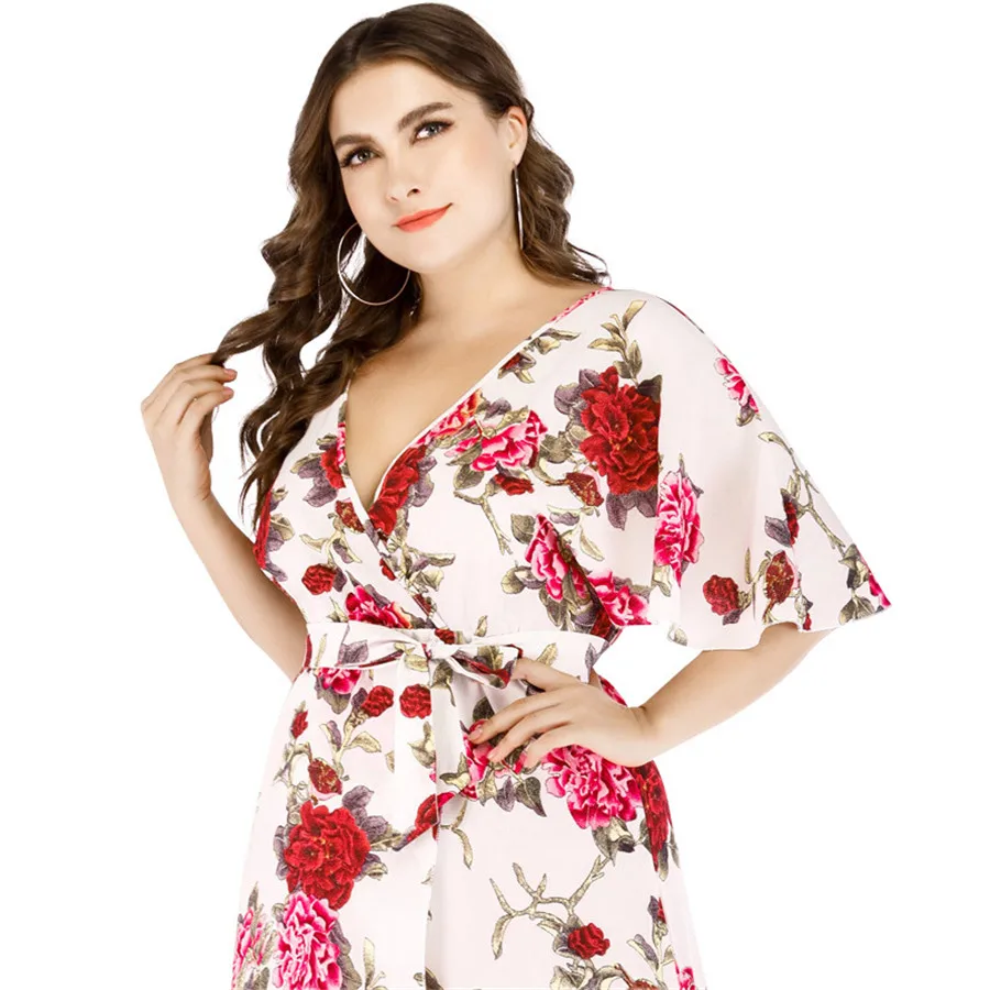 

Oversized V Neck Women Maxi Dress 5XL 6XL Summer Casual Loose Long Printed Floral Chiffon Dress Slim Fit Vestidos Plus Size
