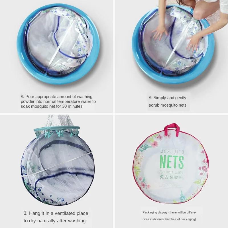

Bed Mosquito Net Installation-Free New Encryption Steel Wire Folding Yurt Zipper Single Double Household Mosquito Net
