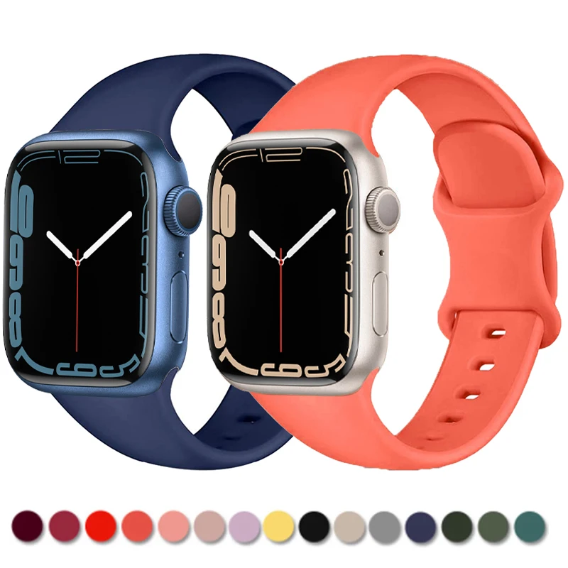 

Ремешок силиконовый для Apple watch 42 мм 44 мм 45 мм, резиновый браслет для iWatch 41 мм 38 мм, Apple Watch 5 4 6 7 se, 22 мм