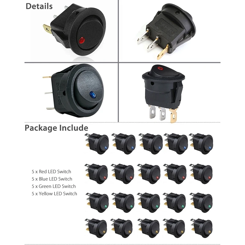 20PCS 12V ROCKER SWITCH Led Light Car Auto Boat Round ON/OFF SPST 20 AMP | Обустройство дома