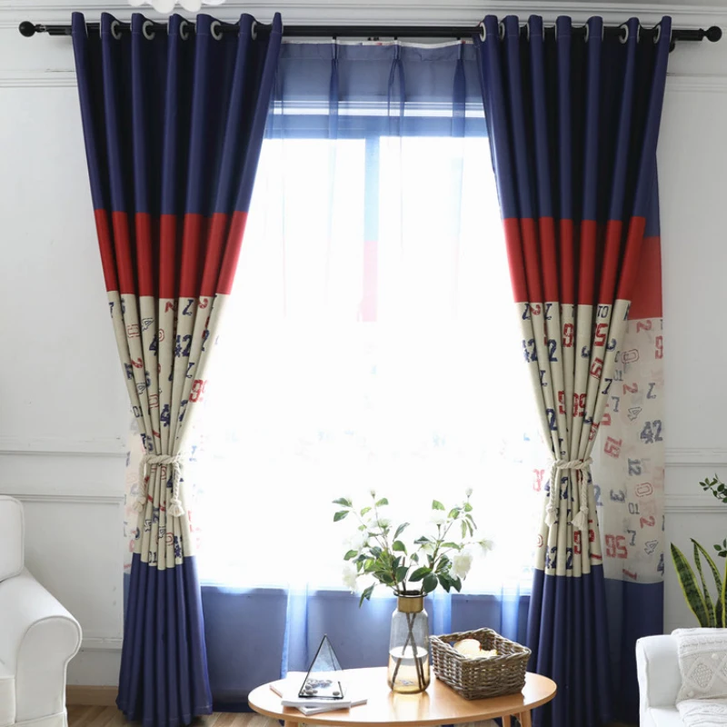 Занавески в красную полоску для мальчиков Мультяшные шторы детской спальни
