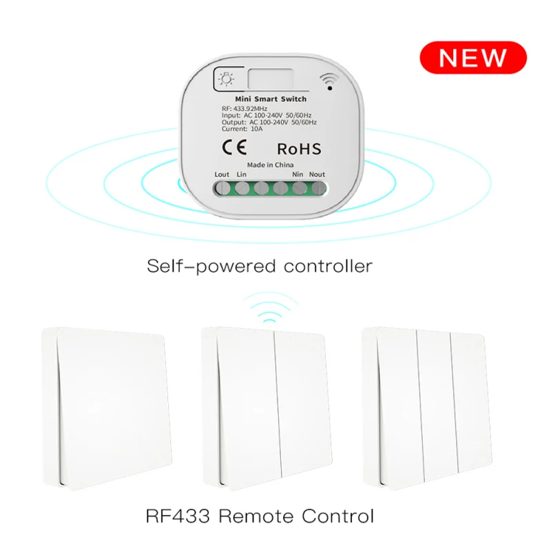 

Smart WiFi RF433 Smart Wall Light Switch,No Neutral Wireless Transmitter ,Tuya APP Control Alexa Google Home Compatible 1/2 Gang