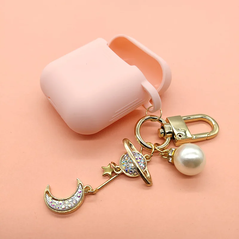Корейский Роскошный силиконовый чехол с алмазной луной для Apple Airpods, чехол, аксессуары, Bluetooth наушники, защитная крышка, жемчужное кольцо для ключей