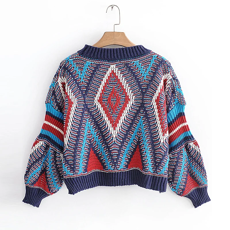 Винтажный стильный геометрический короткий Стильный вязаный свитер для женщин