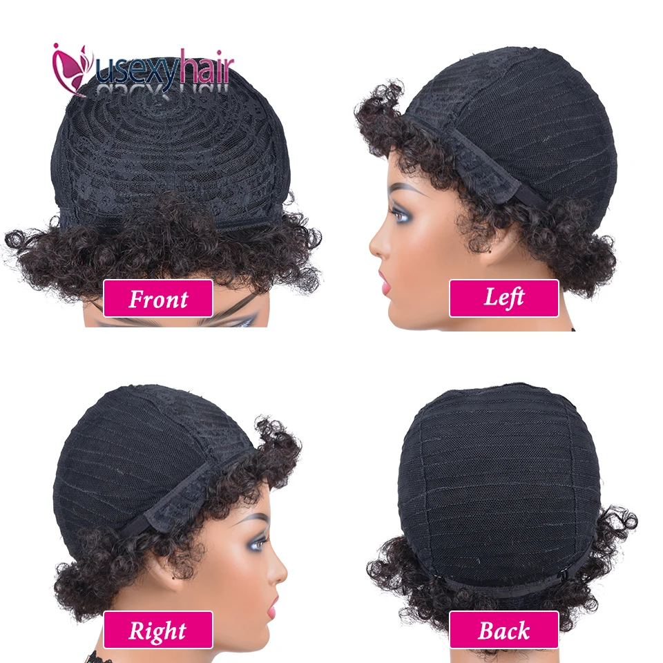 

USEXY Short Spiral Curly Wigs For Black Women 150% Density Cheap Brazilian Remy Full Machine Human Hair Wigs 1B Color