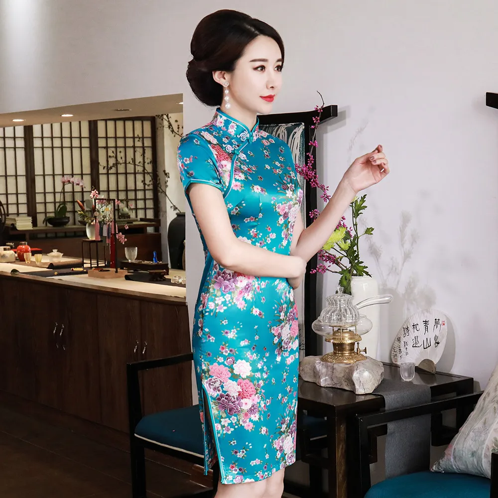 Женское платье с цветочным принтом классическое винтажное в китайском стиле
