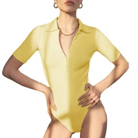 women playsuit solid color slim spring autumn lapel short sleeve buttons bodysuit for beach