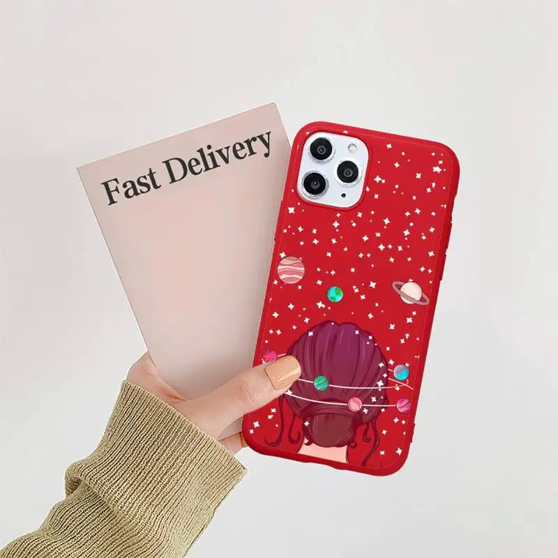 

Cute Cartoon Astronaut Planet Phone Case Candy Color Red for iPhone 11 12 pro XS MAX 8 7 6 6S Plus X 5S SE 2020 XR