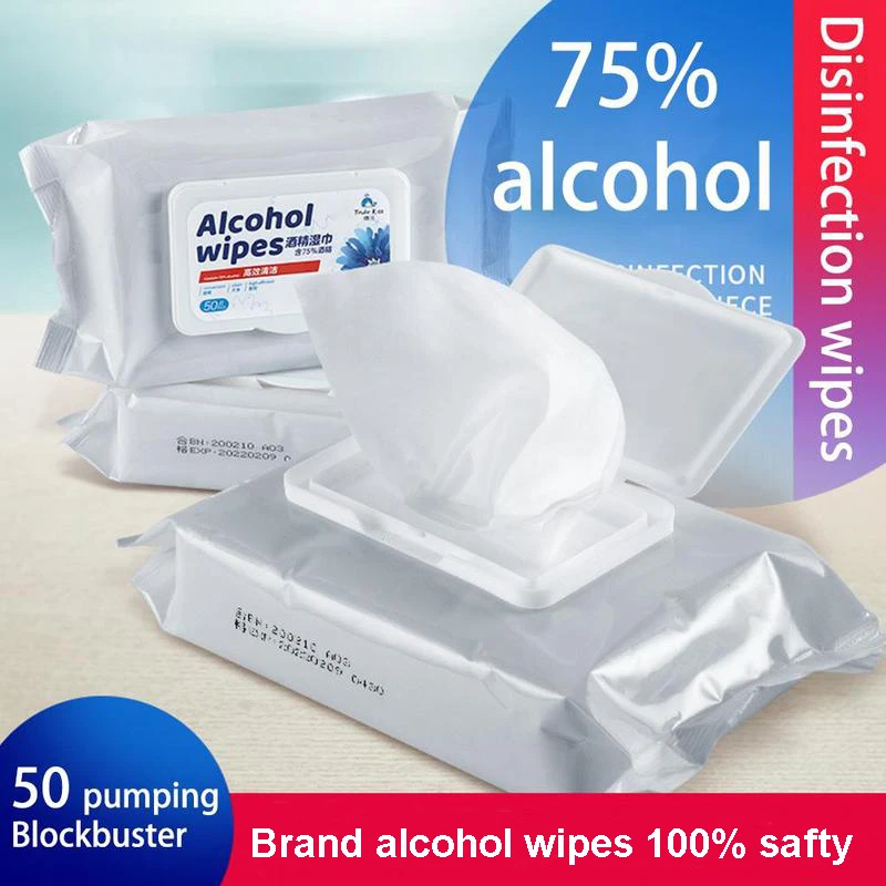 

75% Disinfecting Alcohol Wipes Disposable Hand Wipes Skin Cleaning Bacteria Disinfection Wipes Alcohol Cotton 50Pcs/Bag