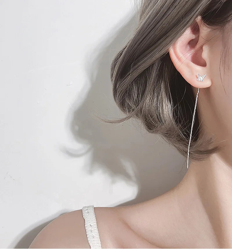 Женские Романтические серьги-бабочки длинные висячие серьги в Корейском стиле