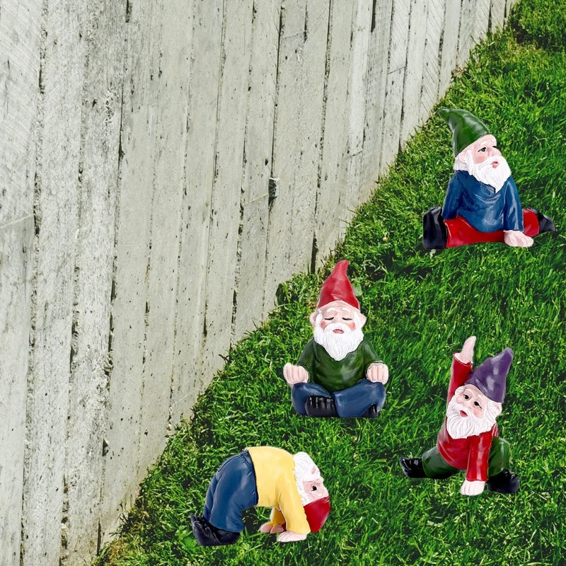 

4pcs Mini Garden Gnome Statue Yoga Swedish Tomte for Fairy Gardens Yard Decor