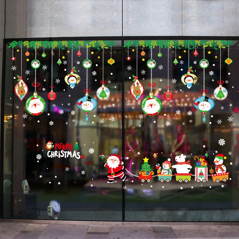 

Santa Claus Christmas Train Wall Sticker for Glass Window Home Decoration Mural Decals Wallpaper New Year Stickers THIN8