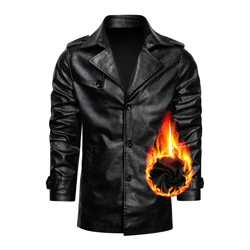 Куртка мужская из искусственной кожи мотоциклетный длинный роскошный Тренч