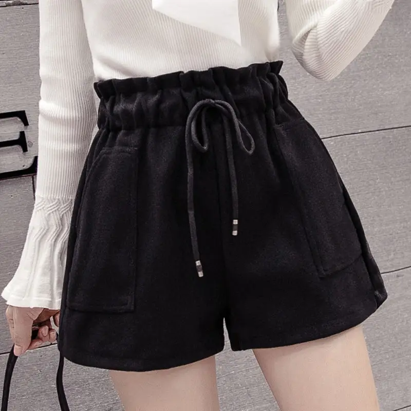 

Large size women's woolen shorts women's casual wear high waist wide leg pants
