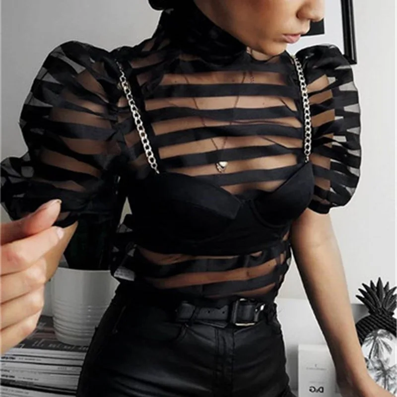 Женские сетчатые Топы с бантом сзади прозрачная сетчатая полосатая футболка