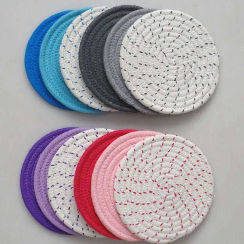 

3Pcs 18cm Round Cotton Rope Coaster Kitchen Table Insulation Pad Cup Mat Non-Slip Plate Bowl Mat Handmade Placemat