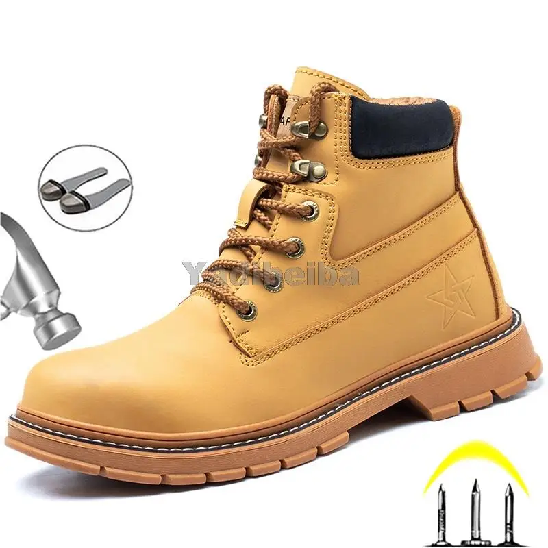 

Indestructible Leather Boots Safety Shoes Male Work Boots Outdoor Hiking Boots Work Shoes Anti Puncture Work Safety Boots 2021