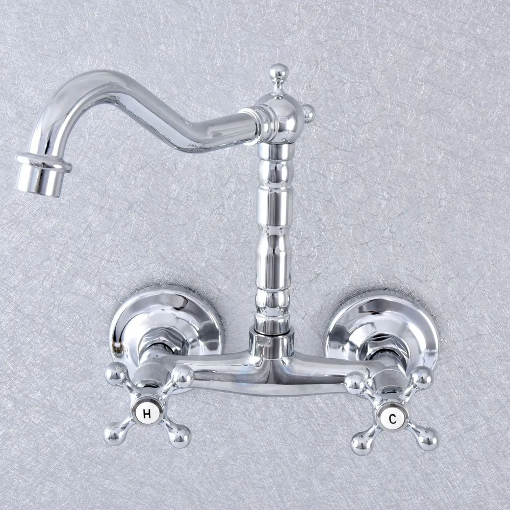 Полированный хром двойные ручки для ванной кухни раковины смесители настенный
