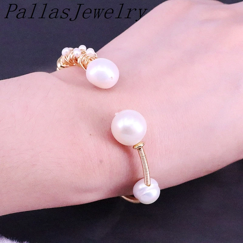 3Pcs hot! Latest cuff pearl Bracelet gold wire wrapped Bangle women fashion charm Bracelet Jewelry