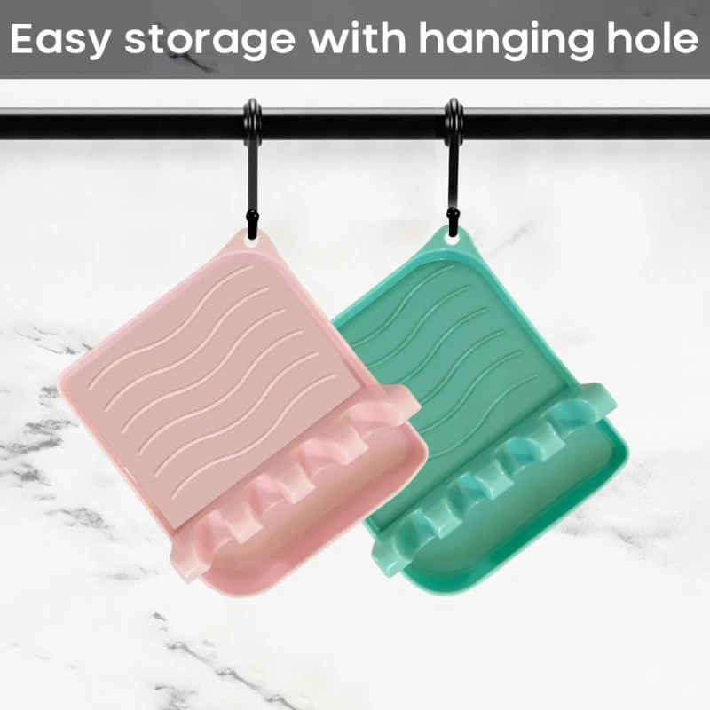 

Plastic Kitchen Spoon Holders Fork Spatula Rack Shelf Organizer Spoon Rest Cooking Utensil Rest Non slip Pad Kitchen Accessory