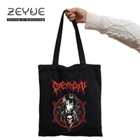 demon loli women graphic aesthetic gothic punk black canvas shopping bag girl female bungo stray dogs 90s casual handbag