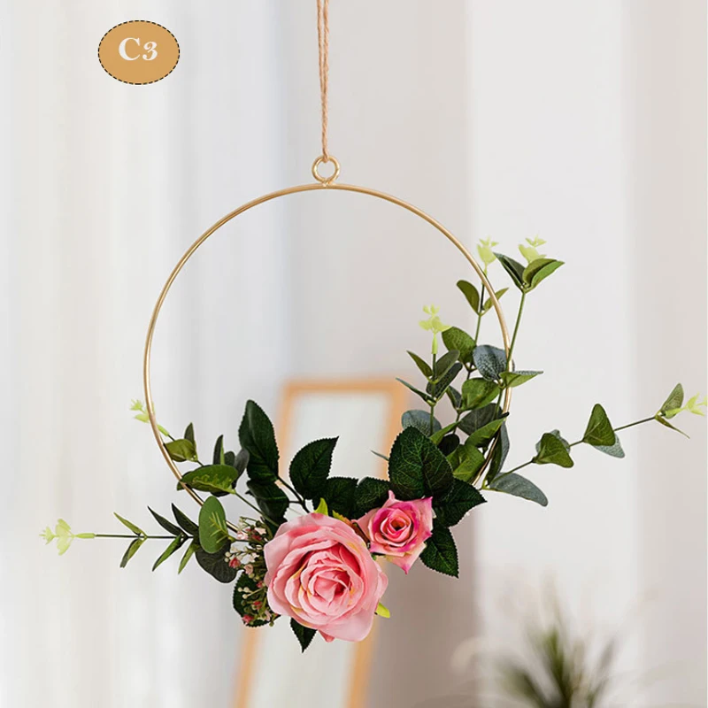 Настенное украшение железное кольцо с искусственными цветами для свадебной