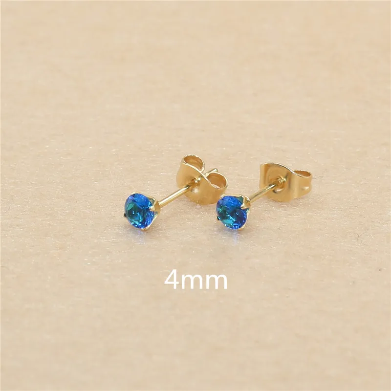 

4mm AAA Round Colorful Blue Red Zircons Stud Earrings With Stianless Steel Needle Brief Jewelry 20 Colors For Choose No Allergy