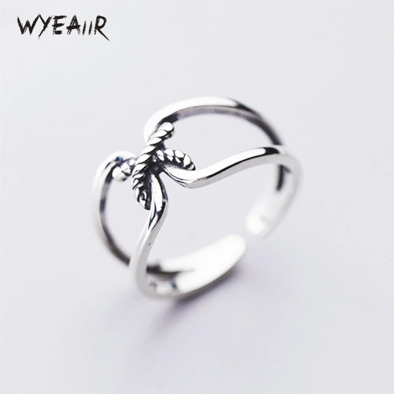 

WYEAIIR 925 Sterling Silver Retro Thai Silver Double Knot Cross Female Resizable Opening Rings