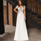 Женское кружевное свадебное платье, винтажное прямое платье до пола с коротким рукавом, V-образным вырезом и открытой спиной, лето 2021