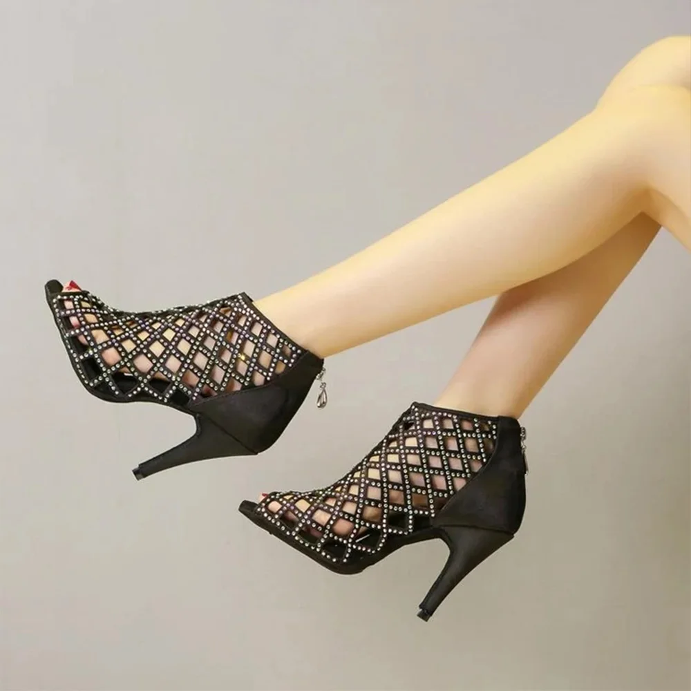 Women  Luxury Ballet shoes for dancing Satin Shining rhinestones shoes for girls Indoor Sports Dance high heels 10cm shoes