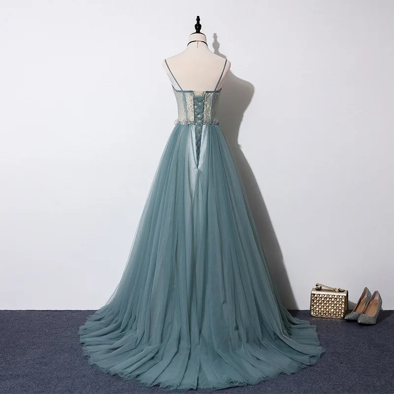 Evening Dress 2019 The Party Prom Floor-length Spaghetti Strap Vintage Dresses Luxury Lace |