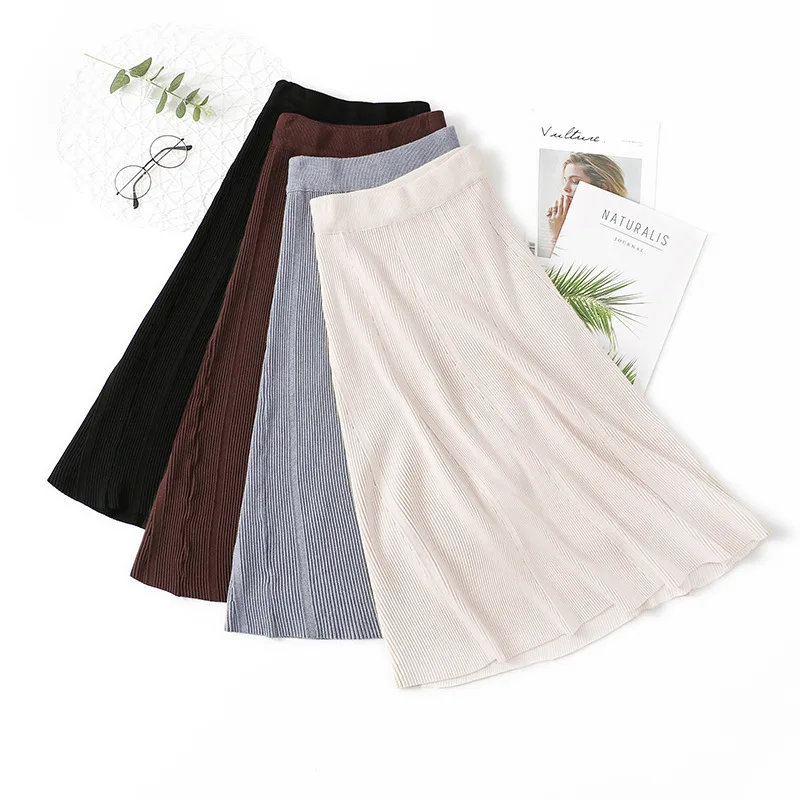 Женская трикотажная юбка макси SINGRAIN Элегантная трапециевидная Корейская