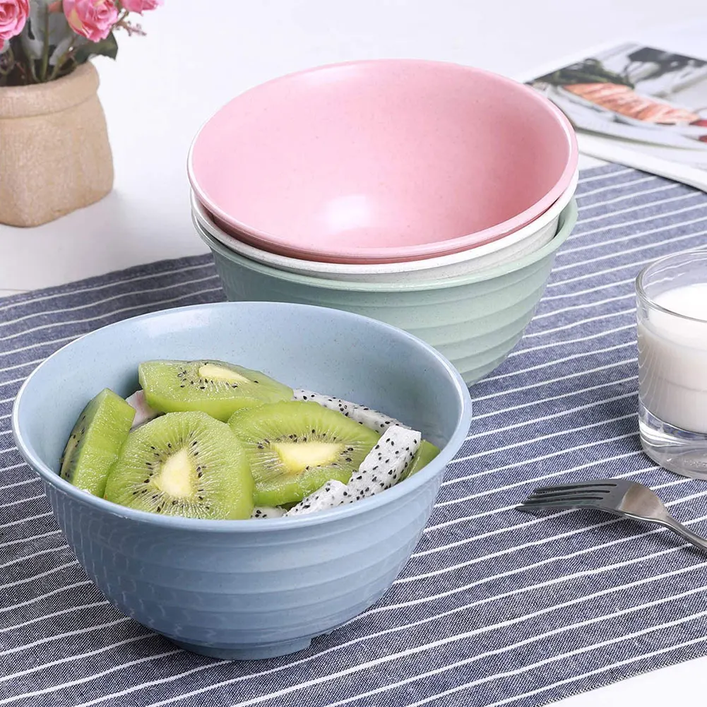 

4PCS Wheat Straw Bowl Set For Cake Picnic Fruit Lightweight Dessert Dinner Plates Microwave Available Kids Kitchen Essentials