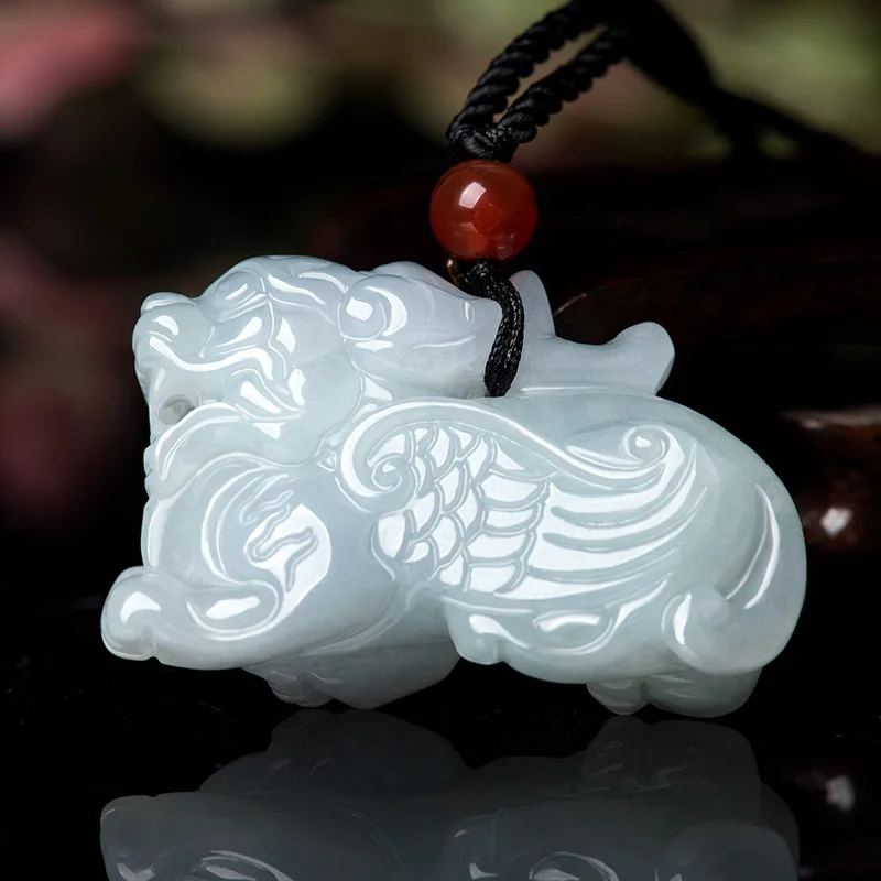 

Real Burma Jadeite Fortune Pixiu Pendant Fengshui Charm Necklace Men Women Myanmar Emerald Wealth Brave Troops Lucky Amulet Gift