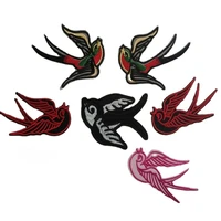 1 pair colorful swallow patch bird tattoo sparrow embroidered iron on applique cloth dress scrapbooking printed stripe decal