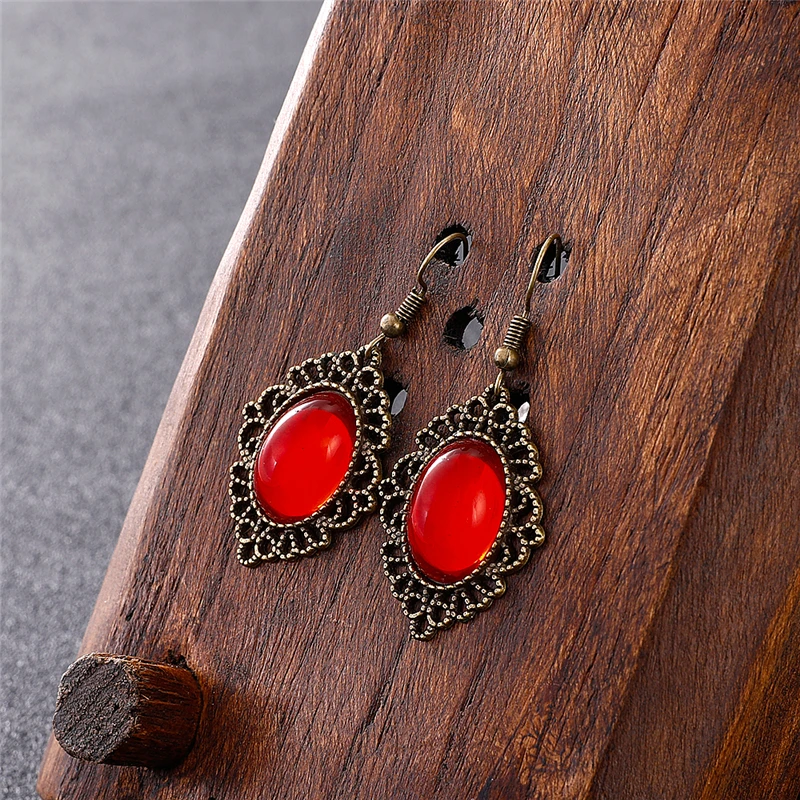 Винтажная Капля воды синий красный драгоценный камень массивные серьги для