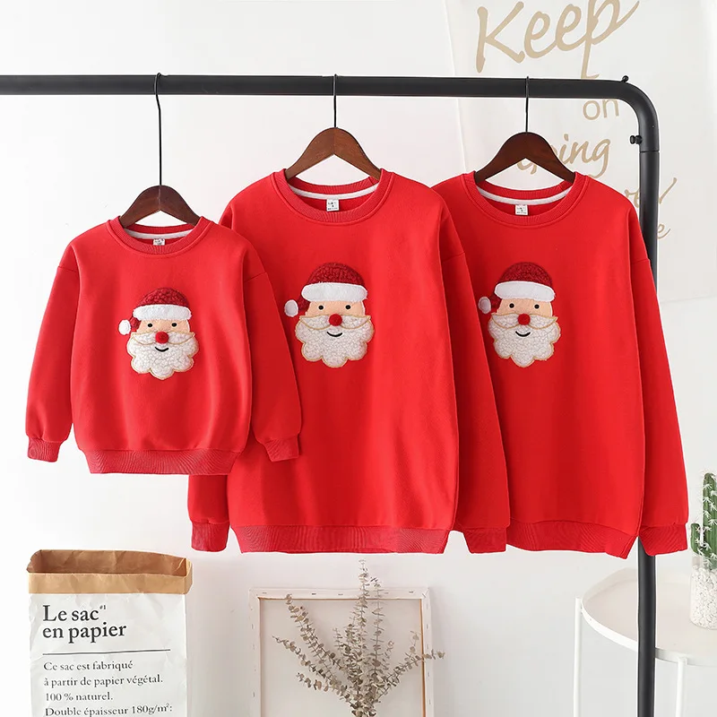 

Pajamas christmas for families Winter Santa Claus Parent-child Wear baby dad mom Red Plus Cashmere Sweater New Year Clothing Set