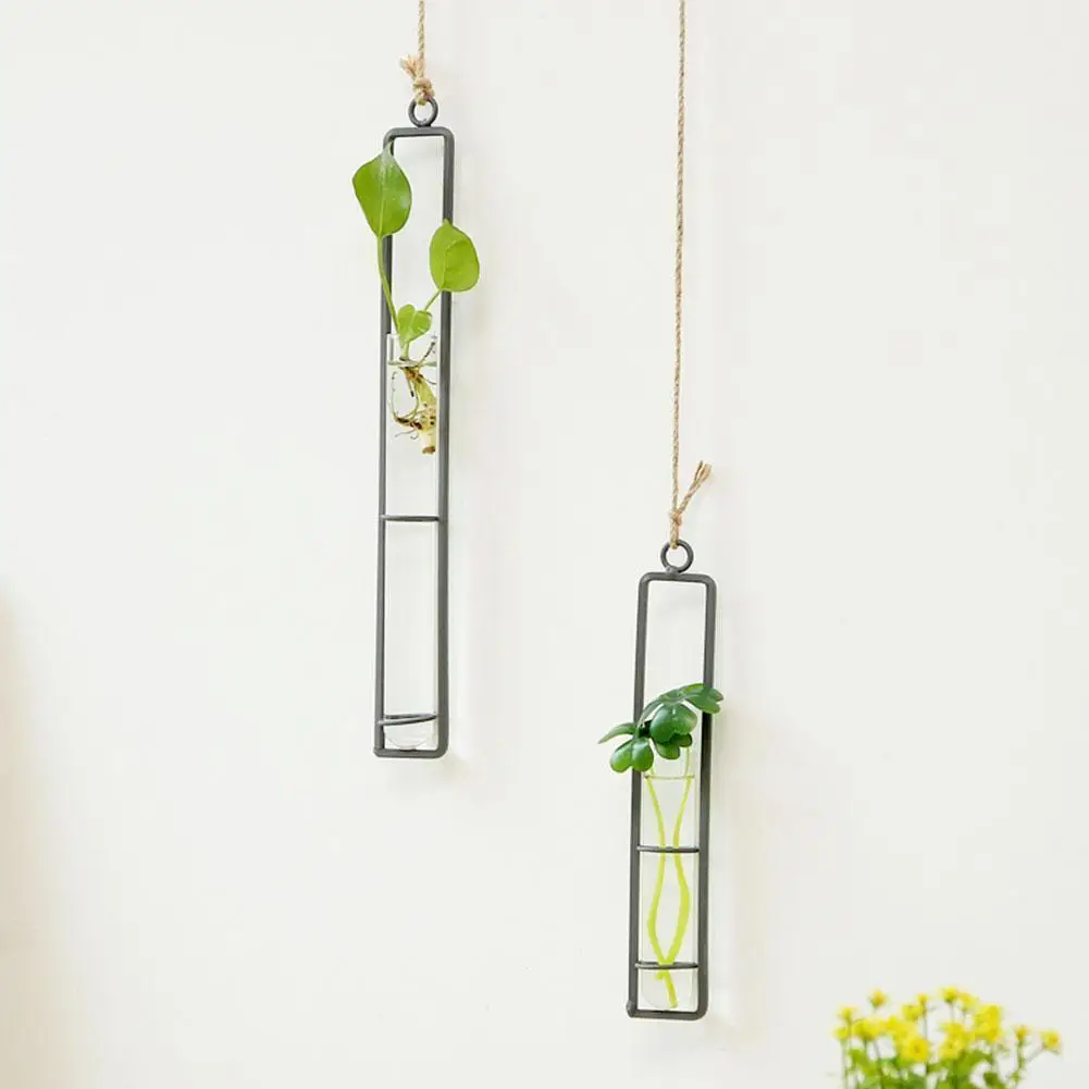 

Hanging Flower Bottle Home Decoration Glass And Wood Planter Vase Test Tube Transparent Desktop Table Vase Terrarium Hydrop G3B5