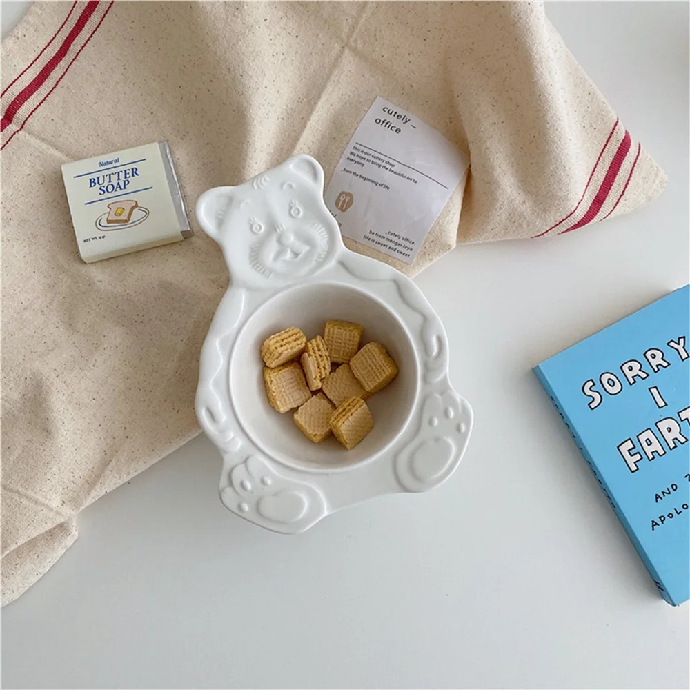 Чашки тарелки с мультяшным медведем симпатичные керамические обеденные блюда