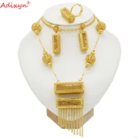 adixyn 24k gold plated jewelry sets 70cm necklace earrings dubai arab for women bridal wedding gifts n10272