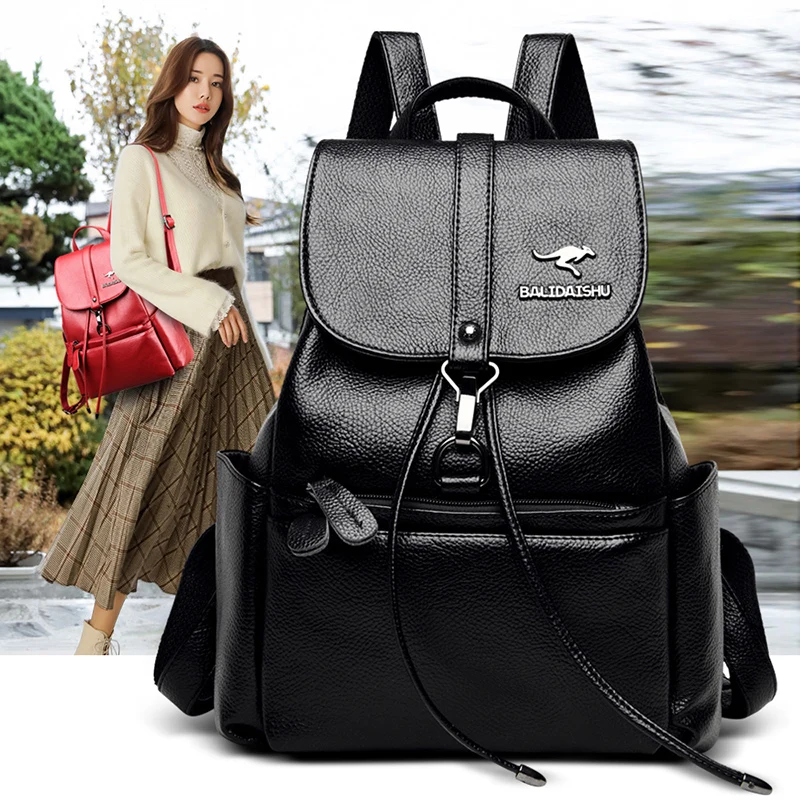 

OLD TANG Leather Backpack Women Vintage Shoulder Bag Ladies High Capacity Travel Backpack School Bags Girls Mochila Feminina